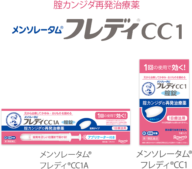 腟カンジダ再発治療薬 メンソレータム&reg;フレディ&reg;CC１ メンソレータム&reg;フレディ&reg;CC1A メンソレータム&reg;フレディ&reg;CC1