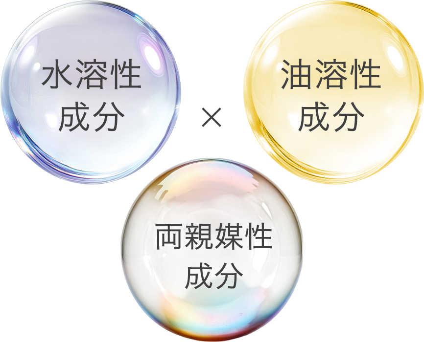 水溶性成分✕油溶性成分✕両親媒性成分