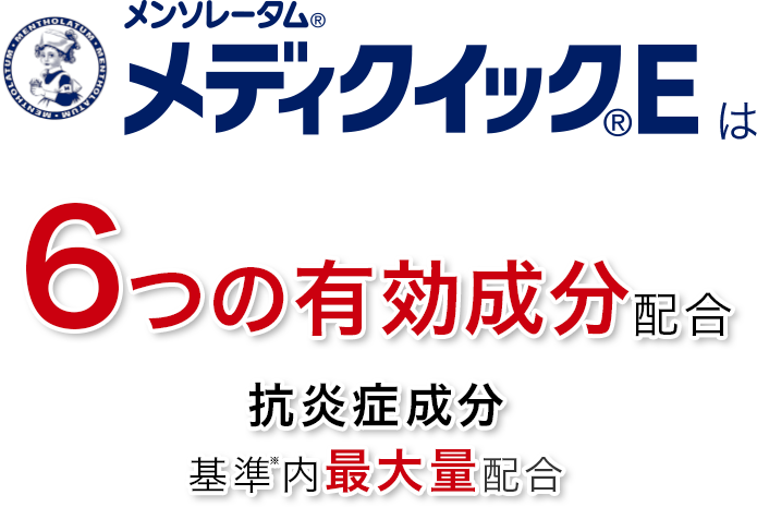 メンソレータム&reg;メディクイック&reg;Eは ６つの有効成分配合　抗炎症成分基準※内最大量配合