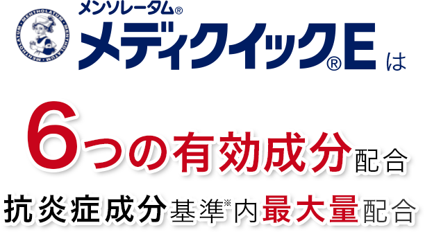 メンソレータム&reg;メディクイック&reg;Eは ６つの有効成分配合　抗炎症成分基準※内最大量配合