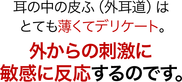 耳の中の皮ふ（外耳道）はとても薄くてデリケート。外からの刺激に敏感に反応するのです。