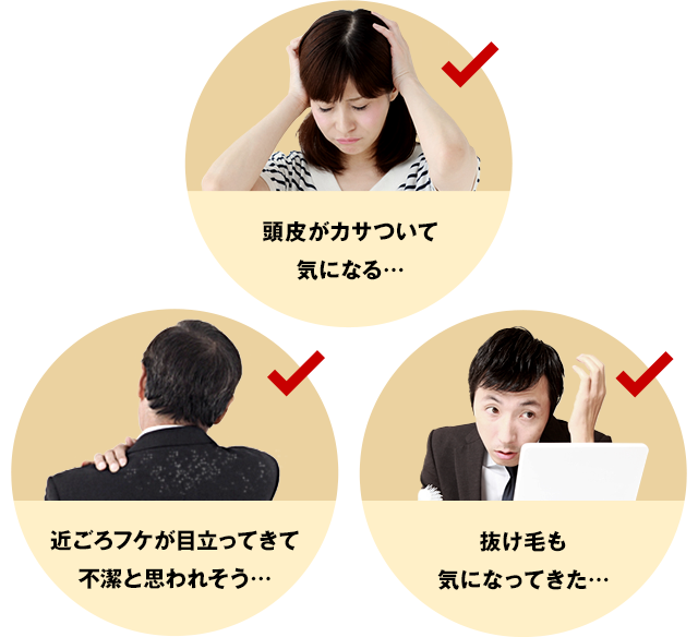 頭皮がカサついて気になる… 近ごろフケが目立ってきて不潔と思われそう… 抜け毛も気になってきた…