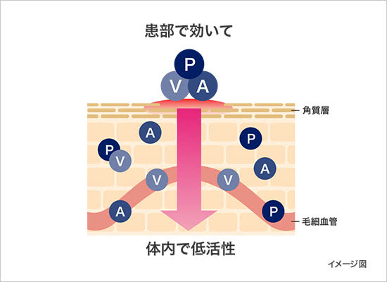 アンテドラッグステロイドは、患部でよく効き体内で分解する、治療効果と安全性の両立を目的として開発された抗炎症成分です
