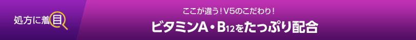 ここが違う！V5のこだわり！不足しがちなビタミンA・B12をたっぷり配合
