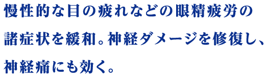 慢性的な目の疲れなどの眼精疲労の諸症状を緩和。神経ダメージを修復し、神経痛にも効く。
