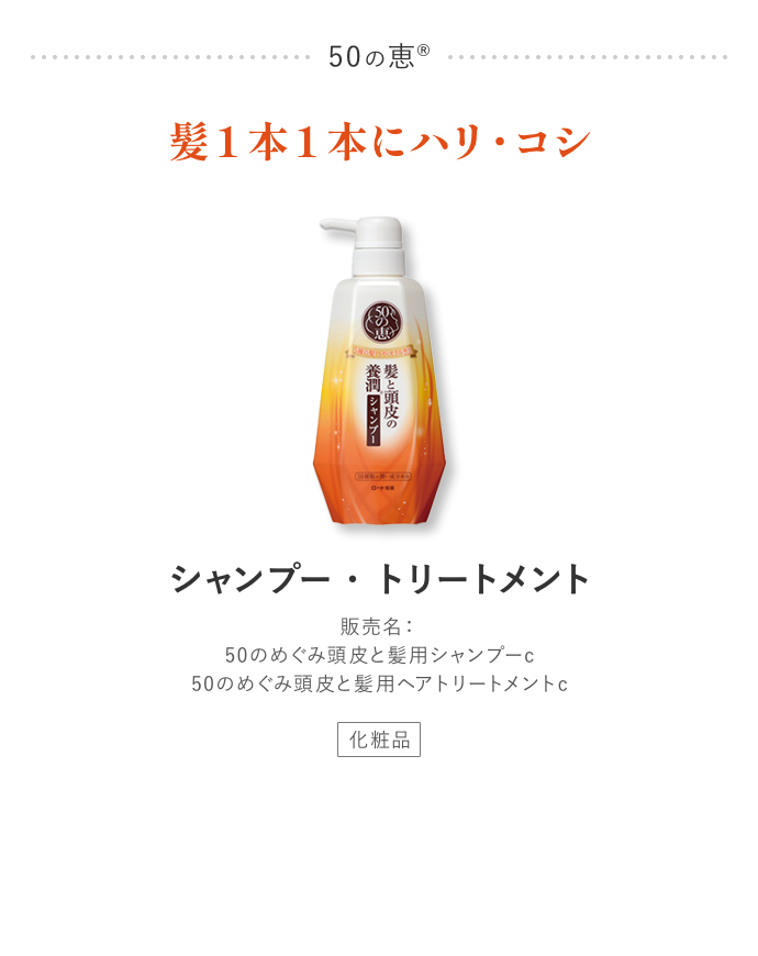 50の恵® 髪1本1本にハリ・コシ シャンプー・トリートメント 販売名：50のめぐみ頭皮と髪用シャンプーc 50のめぐみ頭皮と髪用ヘアトリートメントc